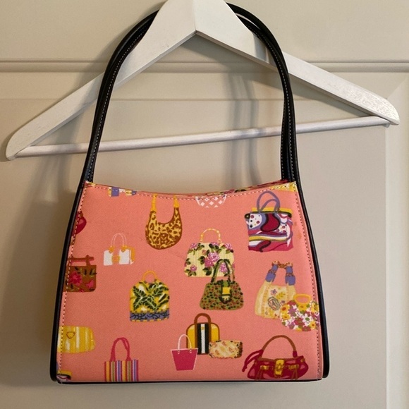 Pink handbag with novelty fun purse print black handles - Picture 1 of 11